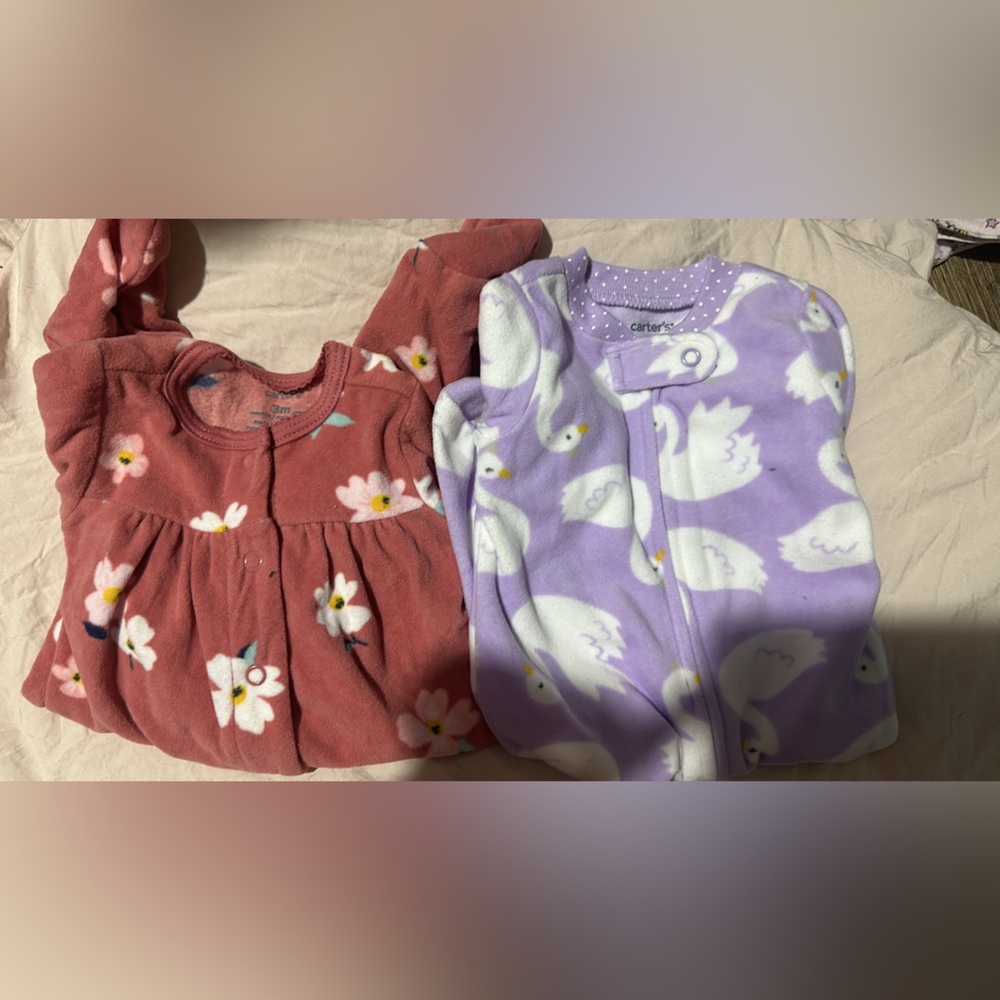 Carter's Pink Floral Top and Purple Swan Pajama Set